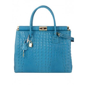 leren croco tas blauw